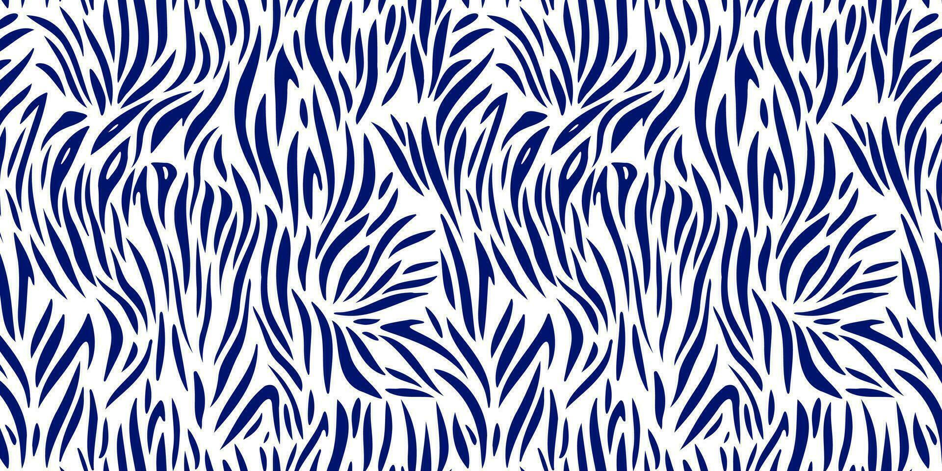 Abstract seamless background with tiger print. Hand drawn. Blue lines on a white isolated background. vector