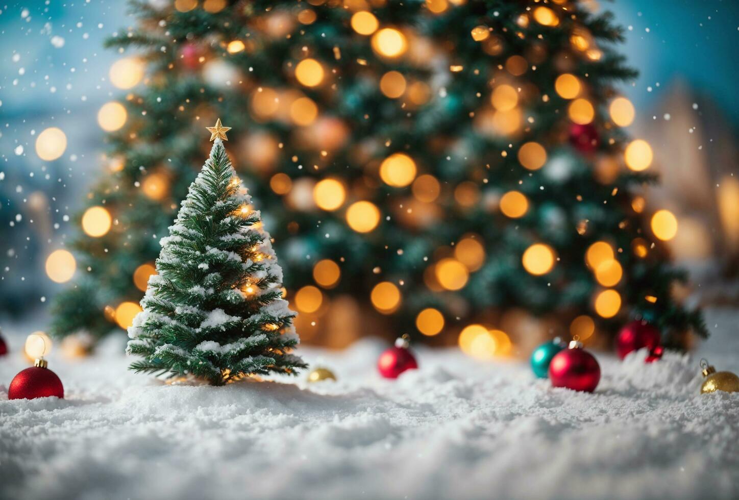 AI generated Christmas holiday background. Xmas decorated holiday festive background. New year winter background, Christmas holiday border. photo
