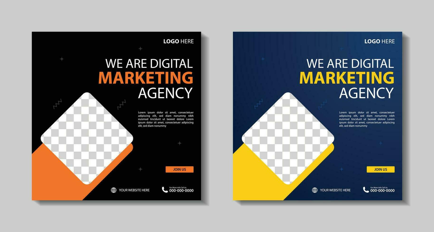 Marketing Agency Social Media Post, Digital Marketing Web Banner, Corporate Square Flyer Template. Vector illustration with Space to add pictures minimal and modern design.