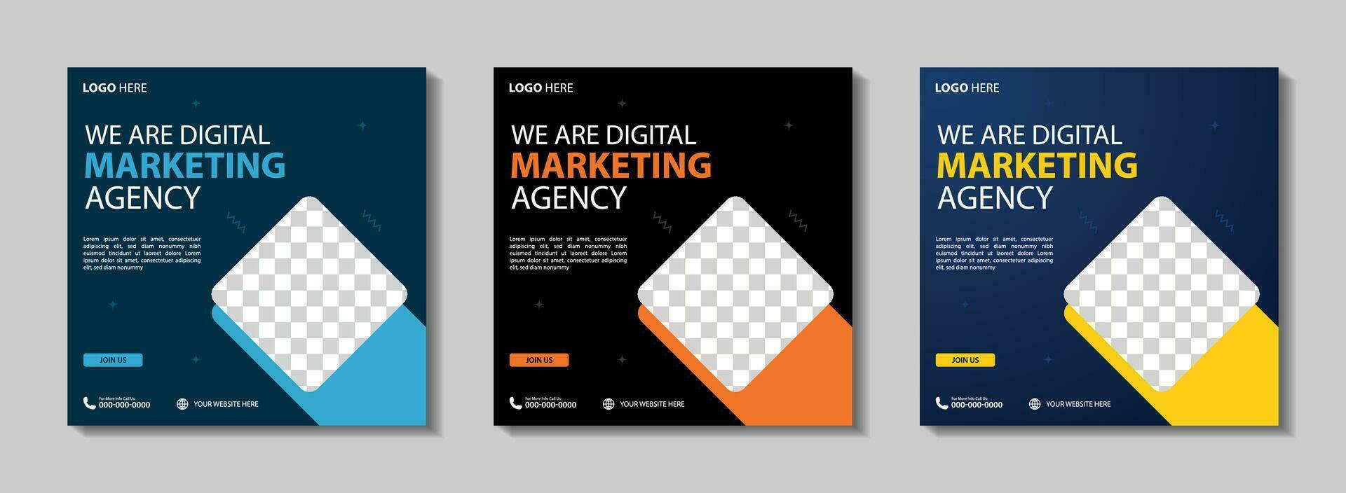 Marketing Agency Social Media Post, Digital Marketing Web Banner, Corporate Square Flyer Template. Vector illustration with Space to add pictures minimal and modern design.