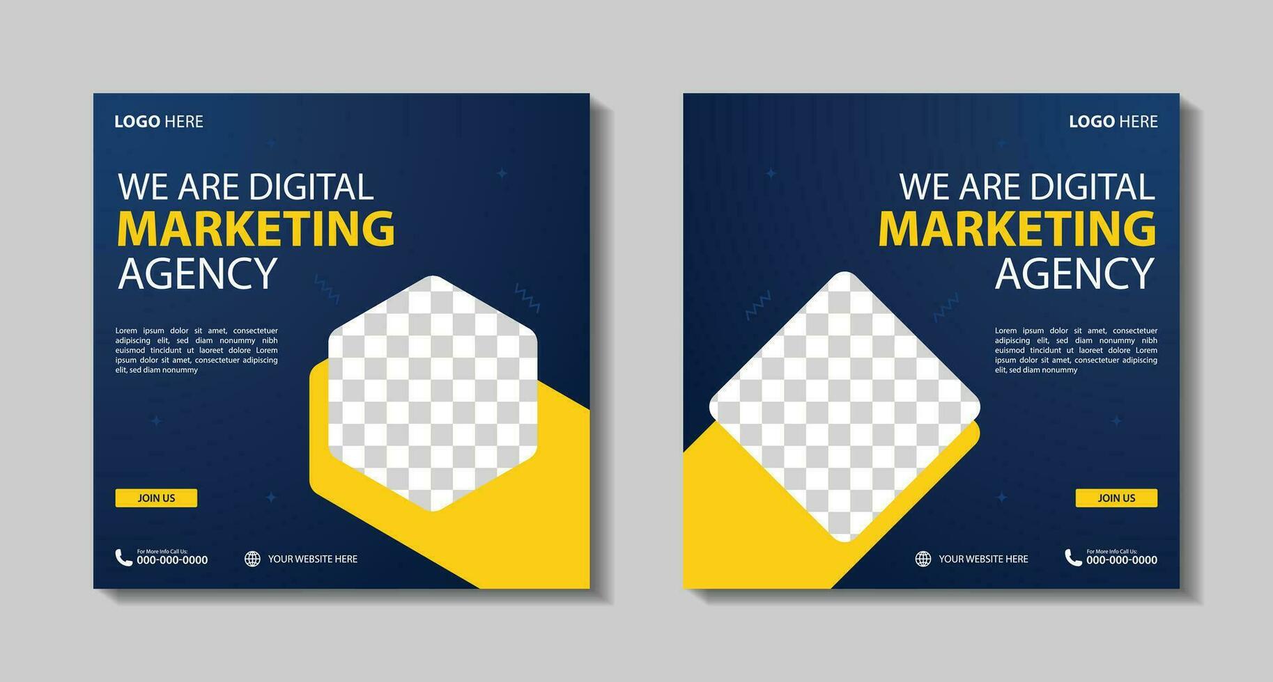 Marketing Agency Social Media Post, Digital Marketing Web Banner, Corporate Square Flyer Template. Vector illustration with Space to add pictures minimal and modern design.