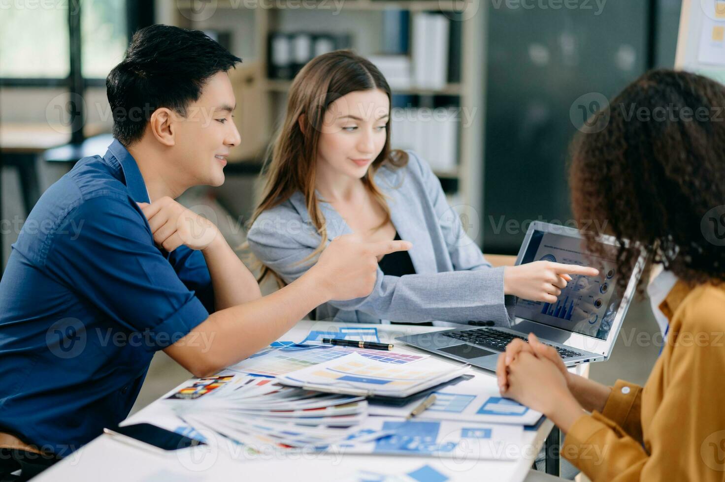 UX developer and ui designer brainstorming about mobile app interface wireframe design with customer breif and color code photo