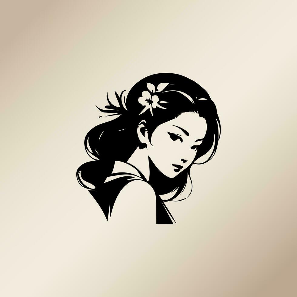 Harmony in Shadows Vector Silhouette of a Asian Woman