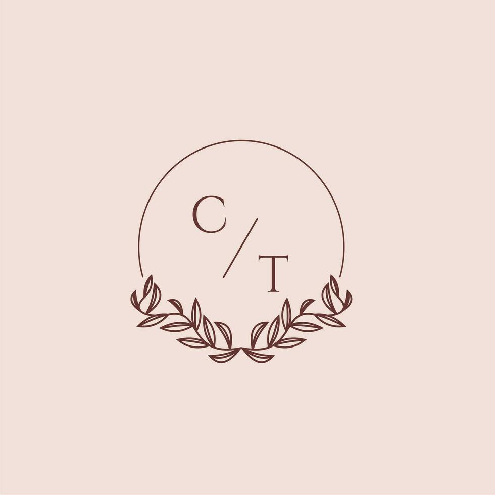 CT initial monogram wedding with creative circle line vector