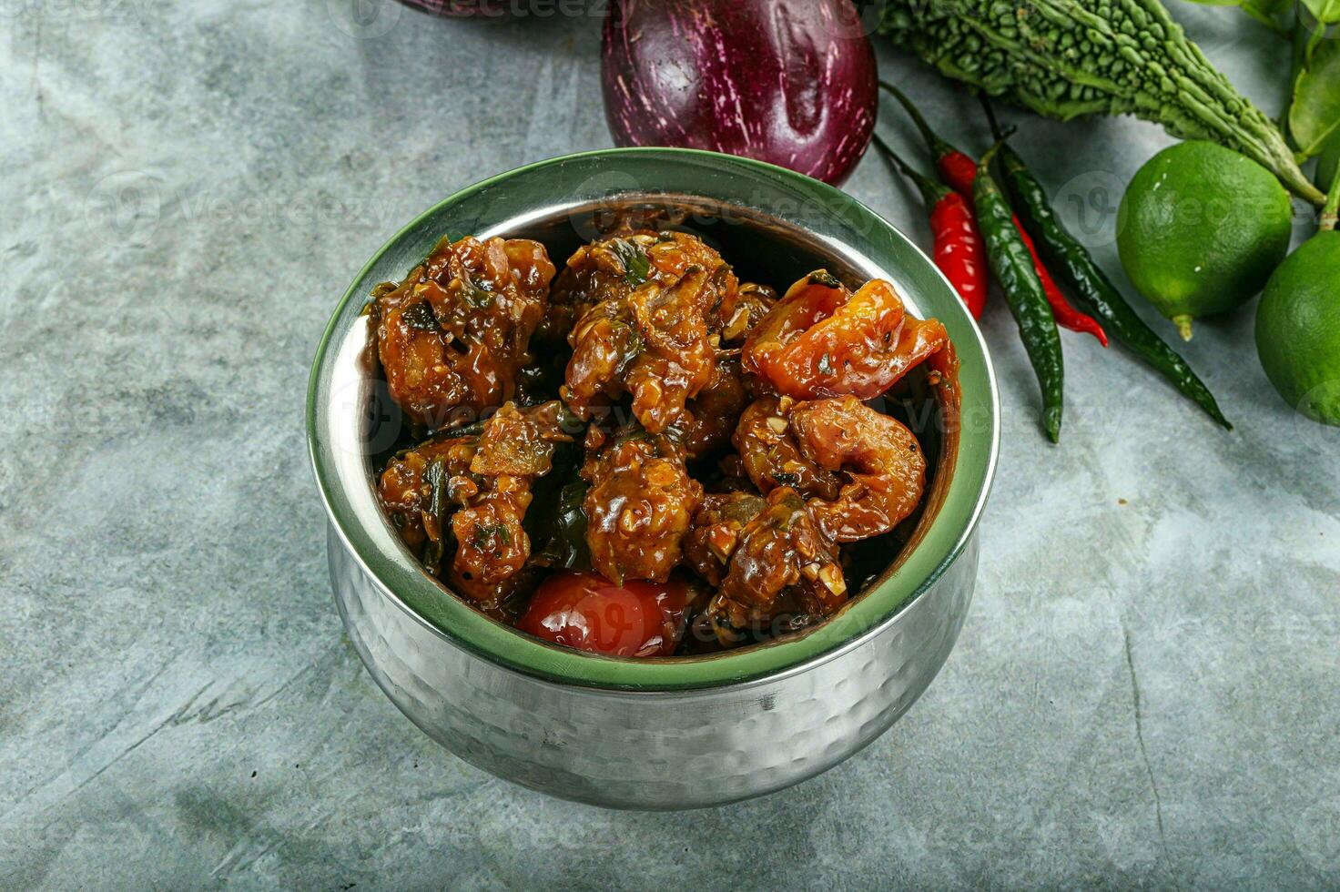 Asian cuisine - prawn in chili sauce photo