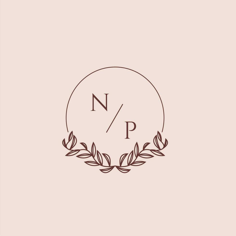 NP initial monogram wedding with creative circle line vector