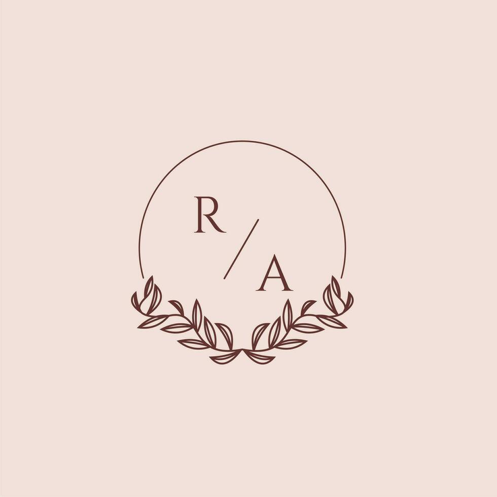 RA initial monogram wedding with creative circle line vector