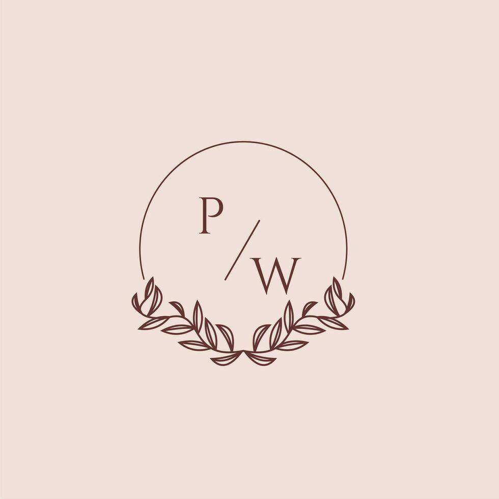 PW initial monogram wedding with creative circle line vector