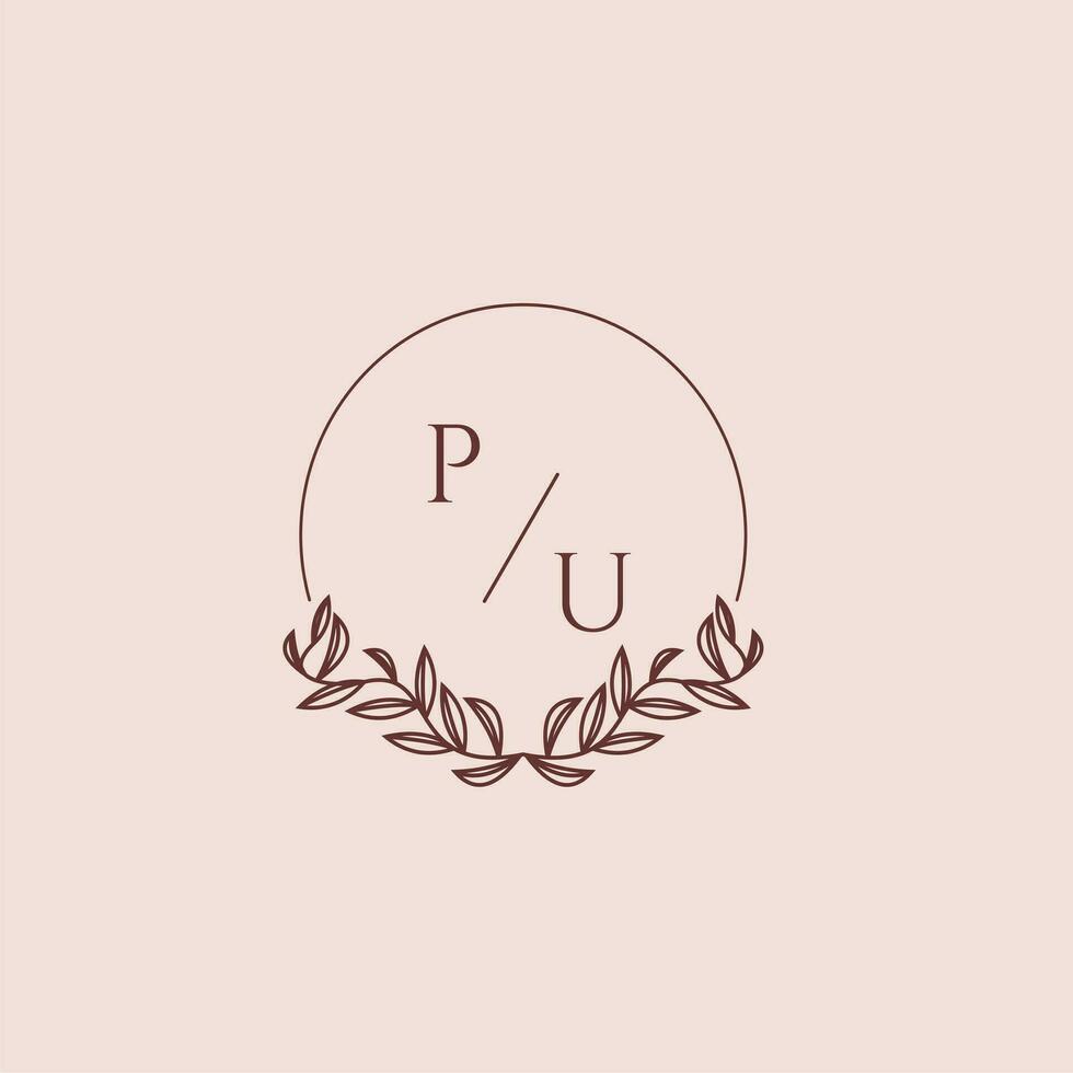 PU initial monogram wedding with creative circle line vector