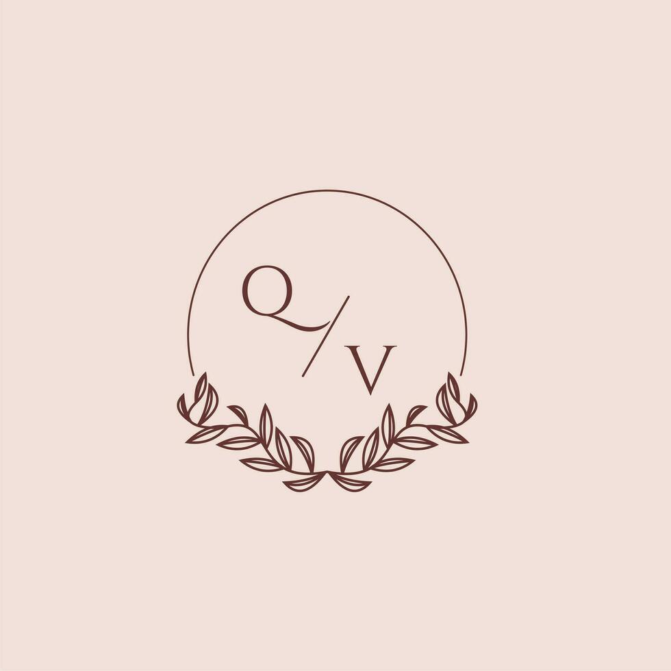 QV initial monogram wedding with creative circle line vector