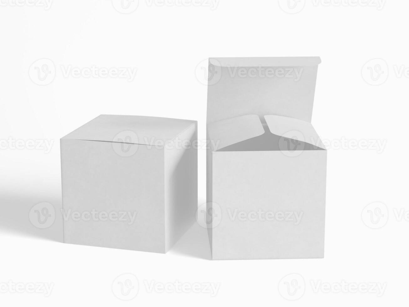 Square box packaging white backgrounnd cardboard paper with realistic texture photo