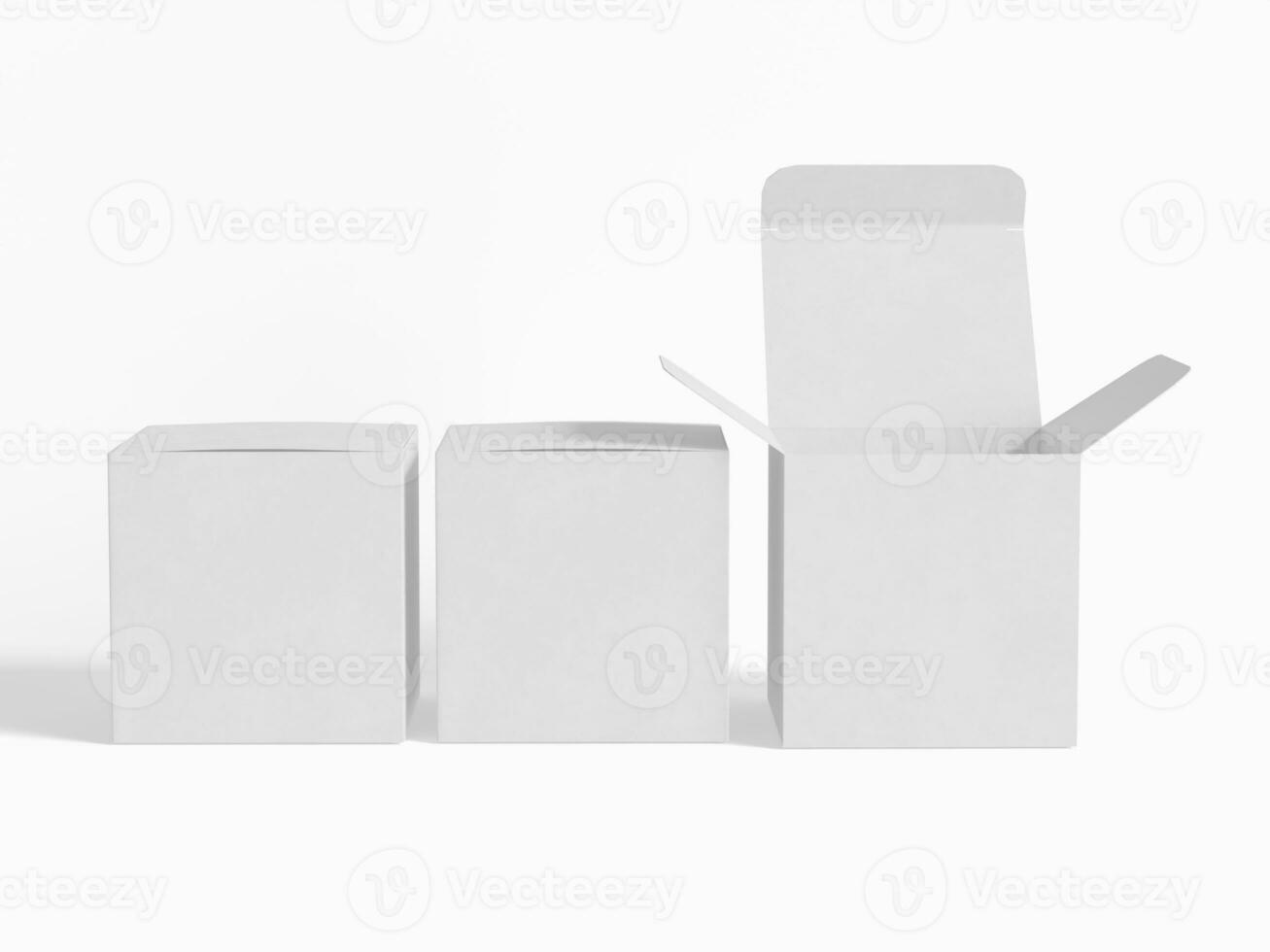 Square box packaging white backgrounnd cardboard paper with realistic texture photo