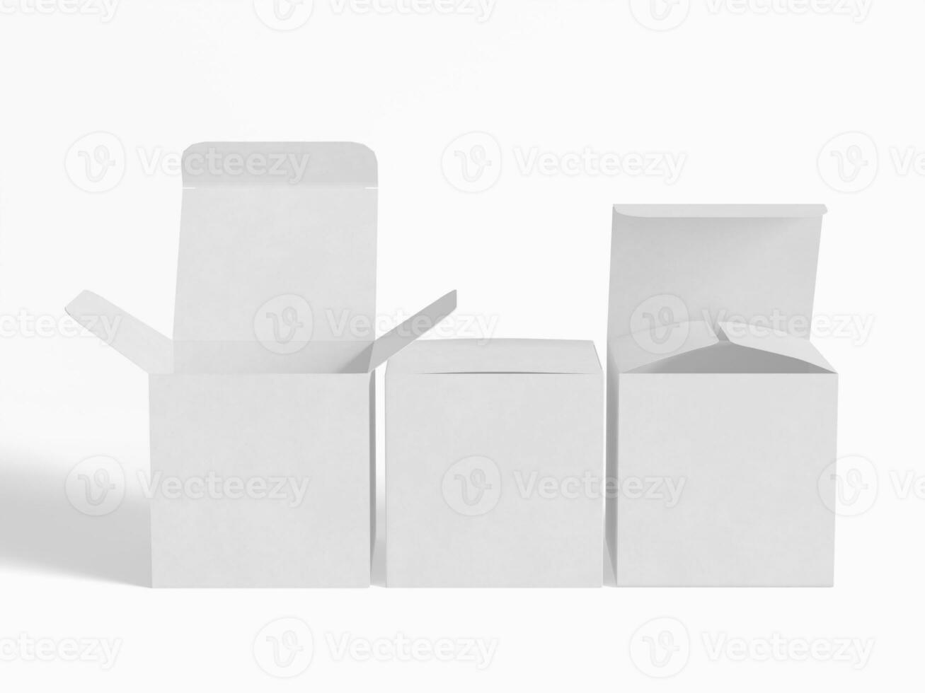 Square box packaging white backgrounnd cardboard paper with realistic texture photo