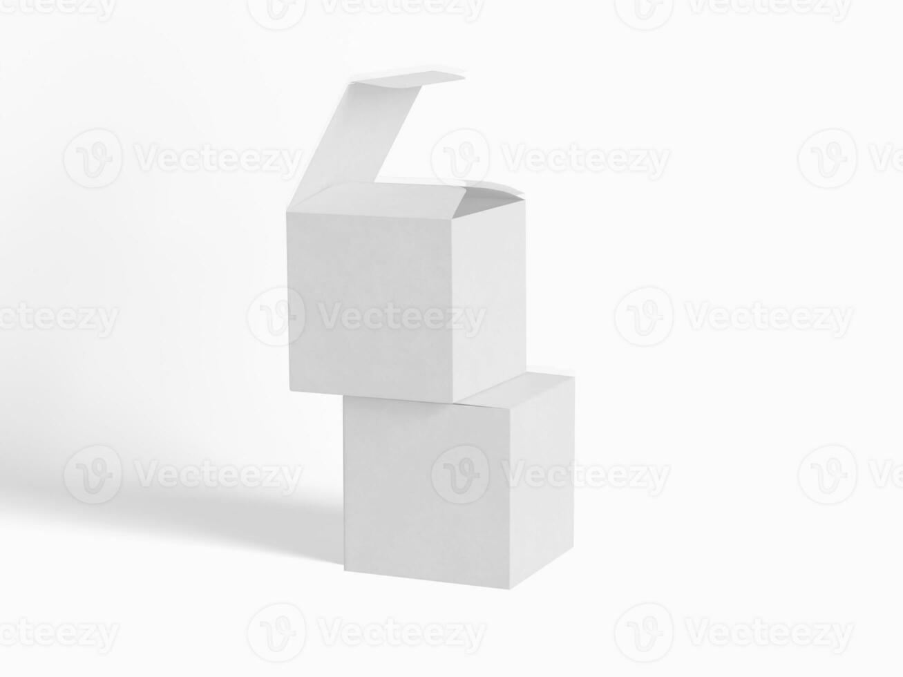 Square box packaging white backgrounnd cardboard paper with realistic texture photo