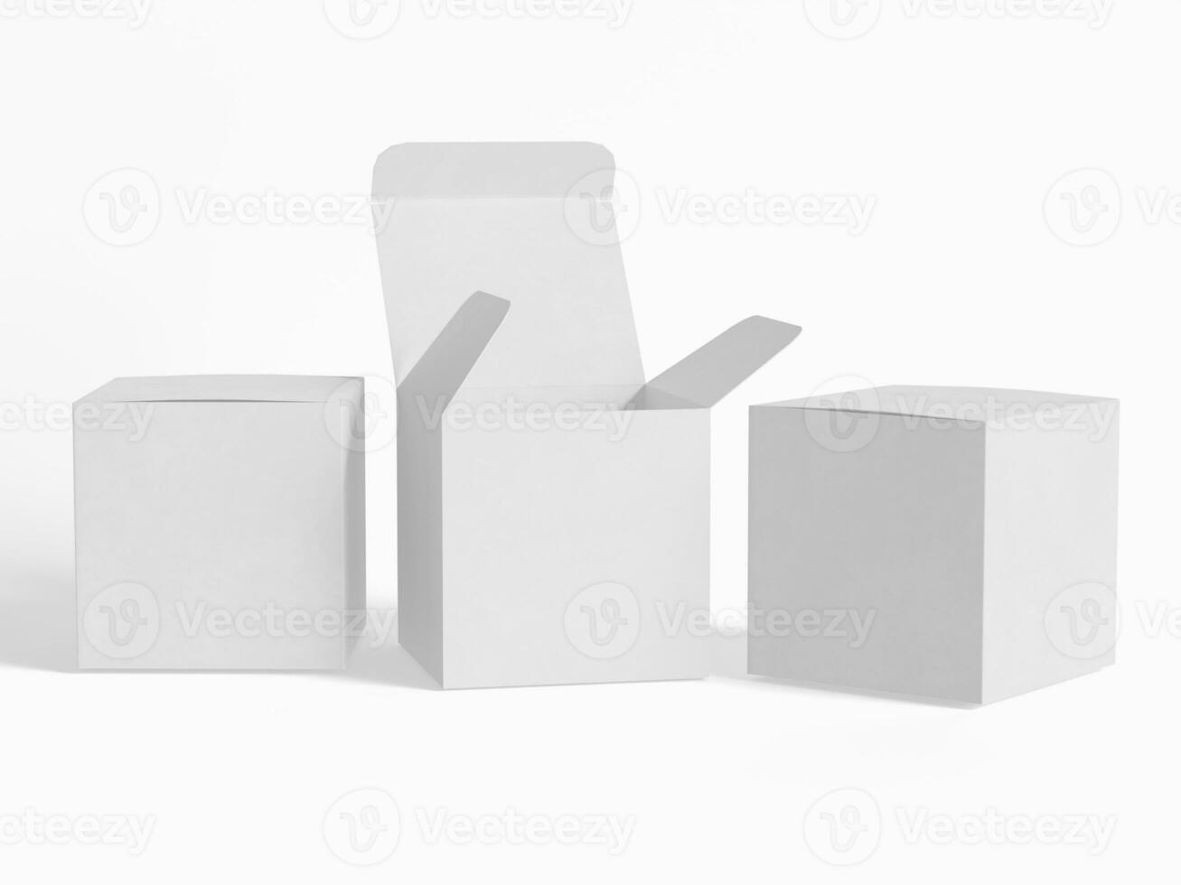 Square box packaging white backgrounnd cardboard paper with realistic texture photo