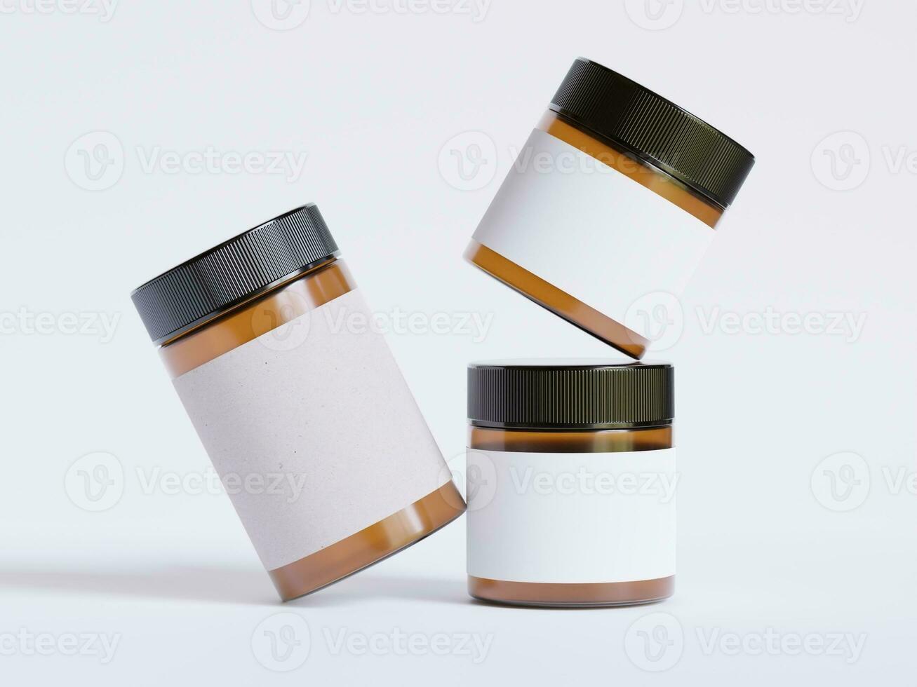 Amber Glass Cosmetic Jar with a realistic texture blank Label white color rendering 3D photo