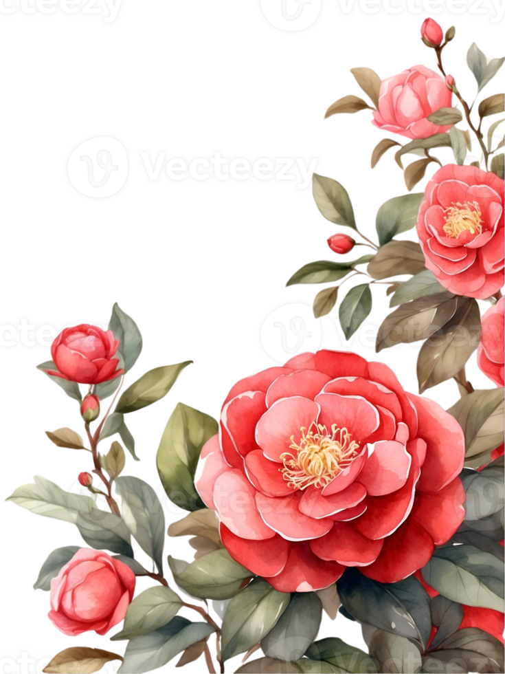 ai gegenereerd waterverf rood camelia bloemen Aan ai generatief png