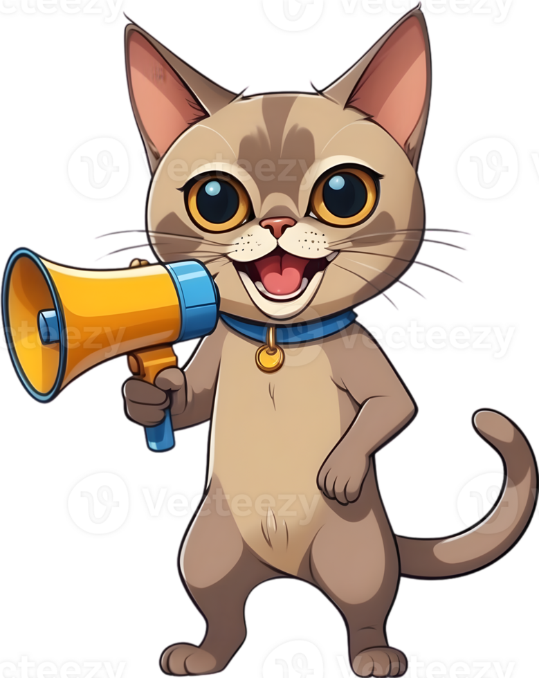AI generated cartoon cat with a megaphone  ai generative png
