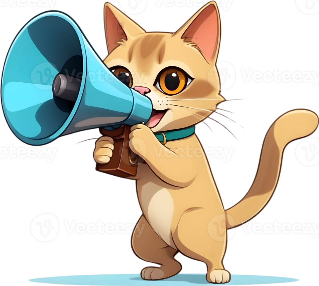 AI generated cartoon cat with a megaphone  ai generative png