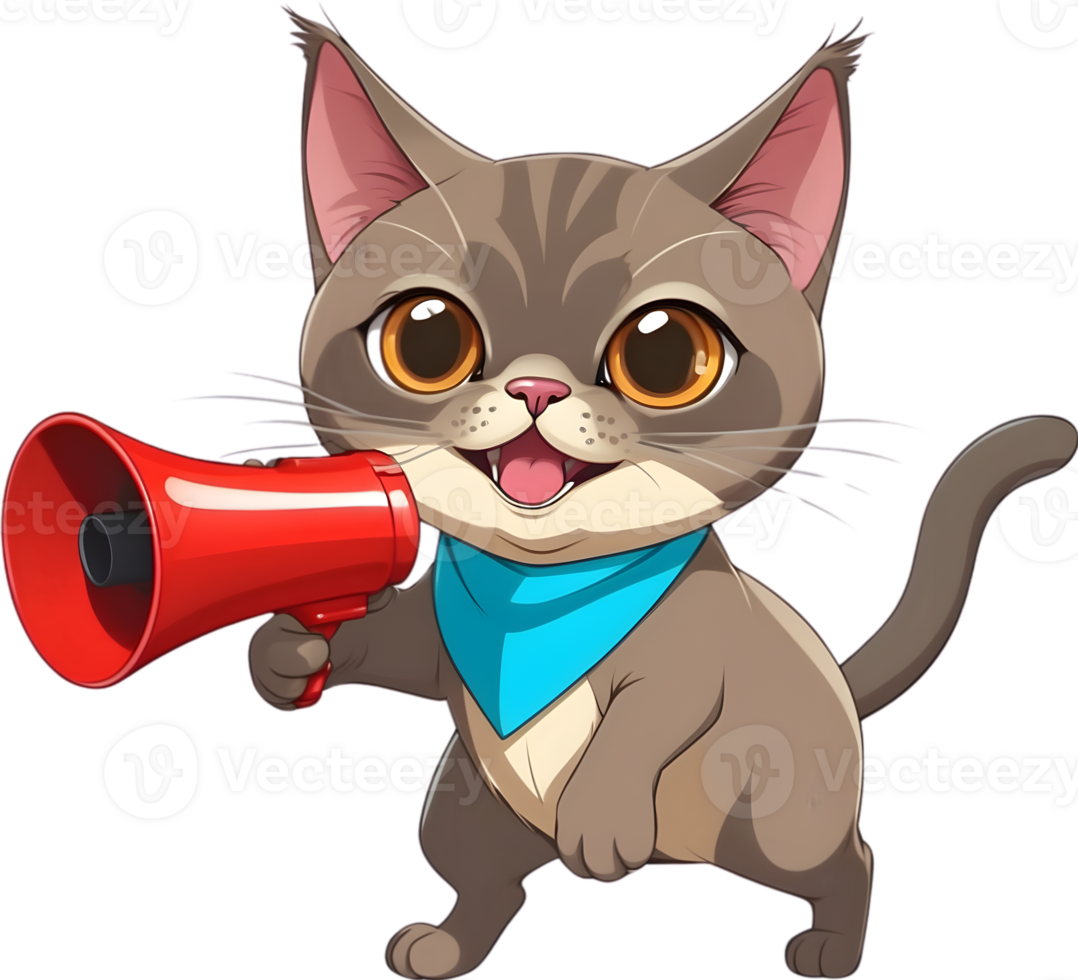 AI generated cartoon cat with a megaphone  ai generative png