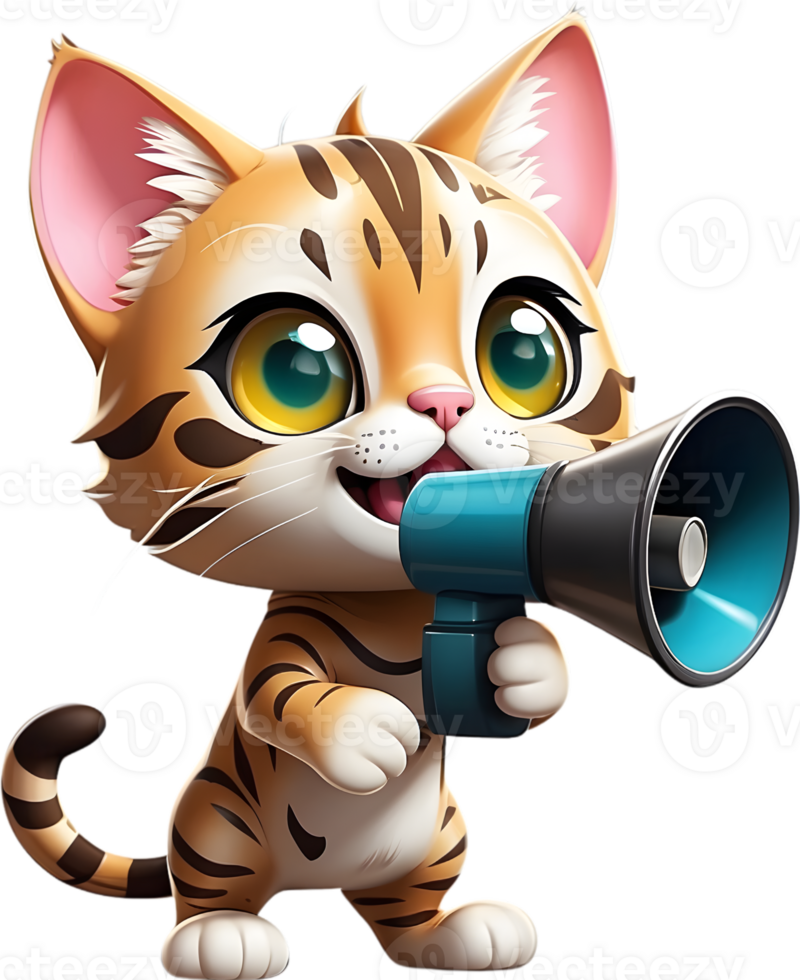 AI generated cartoon cat with a megaphone  ai generative png