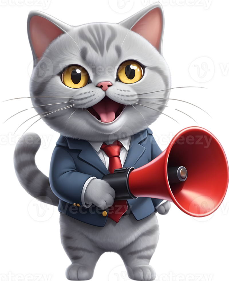 AI generated cartoon cat with a megaphone  ai generative png