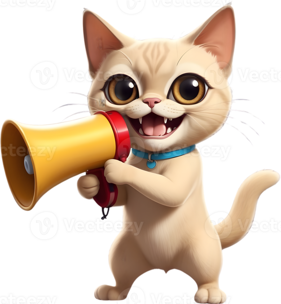 AI generated cartoon cat with a megaphone  ai generative png