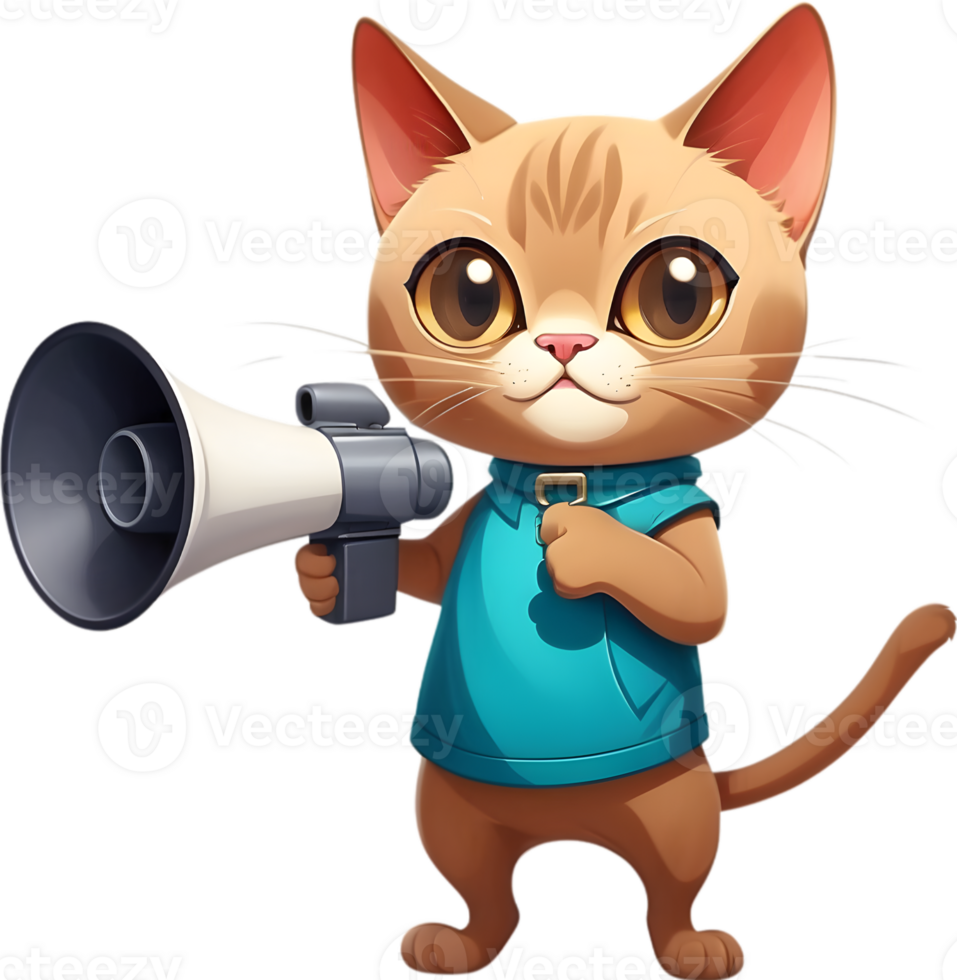 AI generated cartoon cat with a megaphone  ai generative png