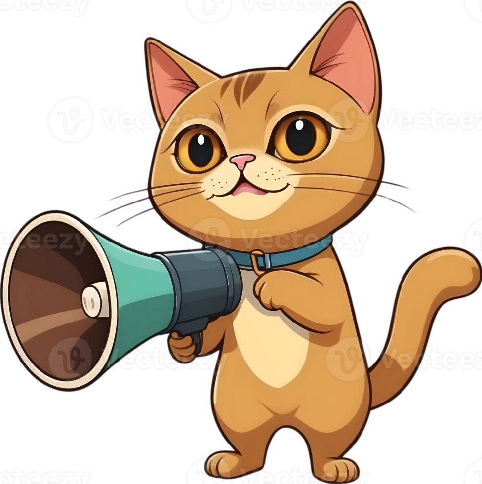 AI generated cartoon cat with a megaphone  ai generative png