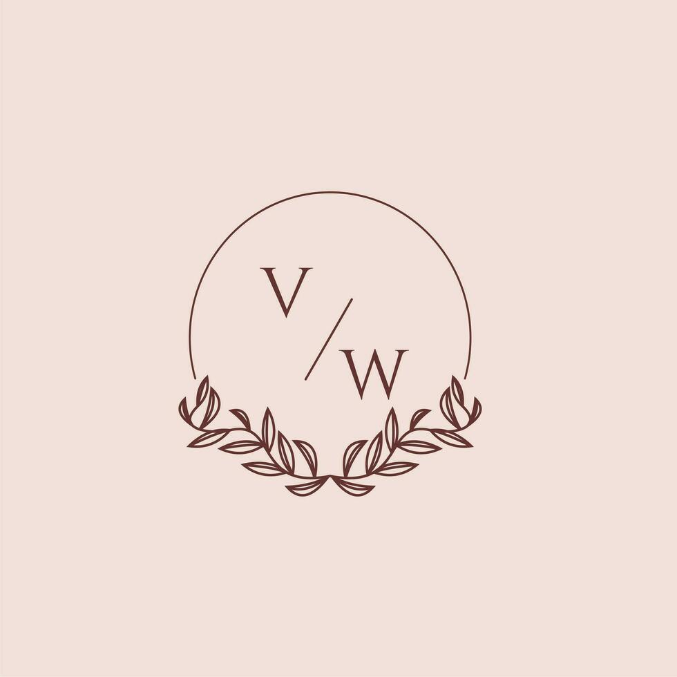 VW initial monogram wedding with creative circle line vector