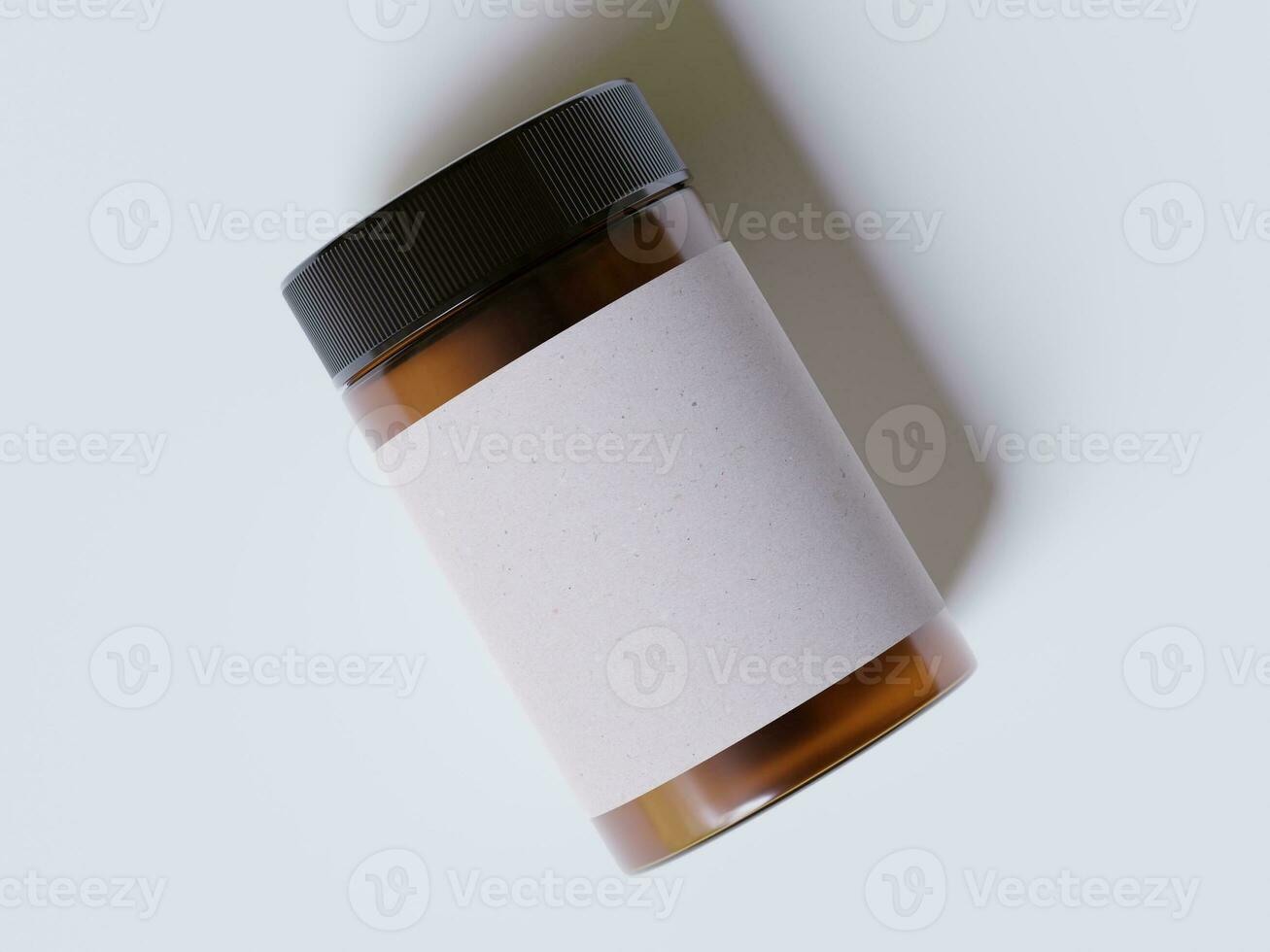 Amber Glass Cosmetic Jar with a realistic texture blank Label white color rendering 3D photo