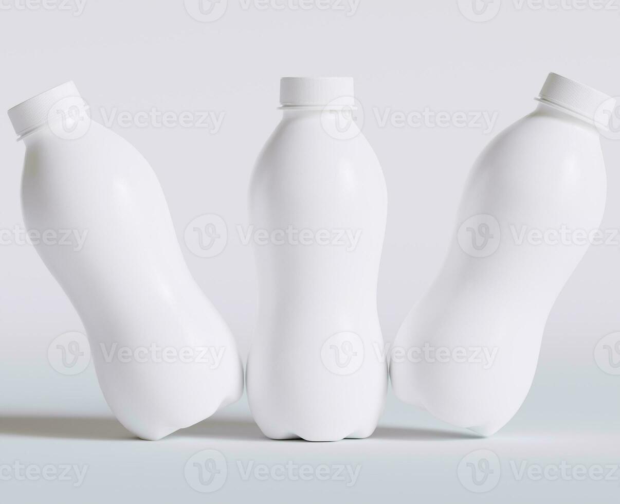 Milk Plastic Bottle White Color and realistic texture rendering 3D photo