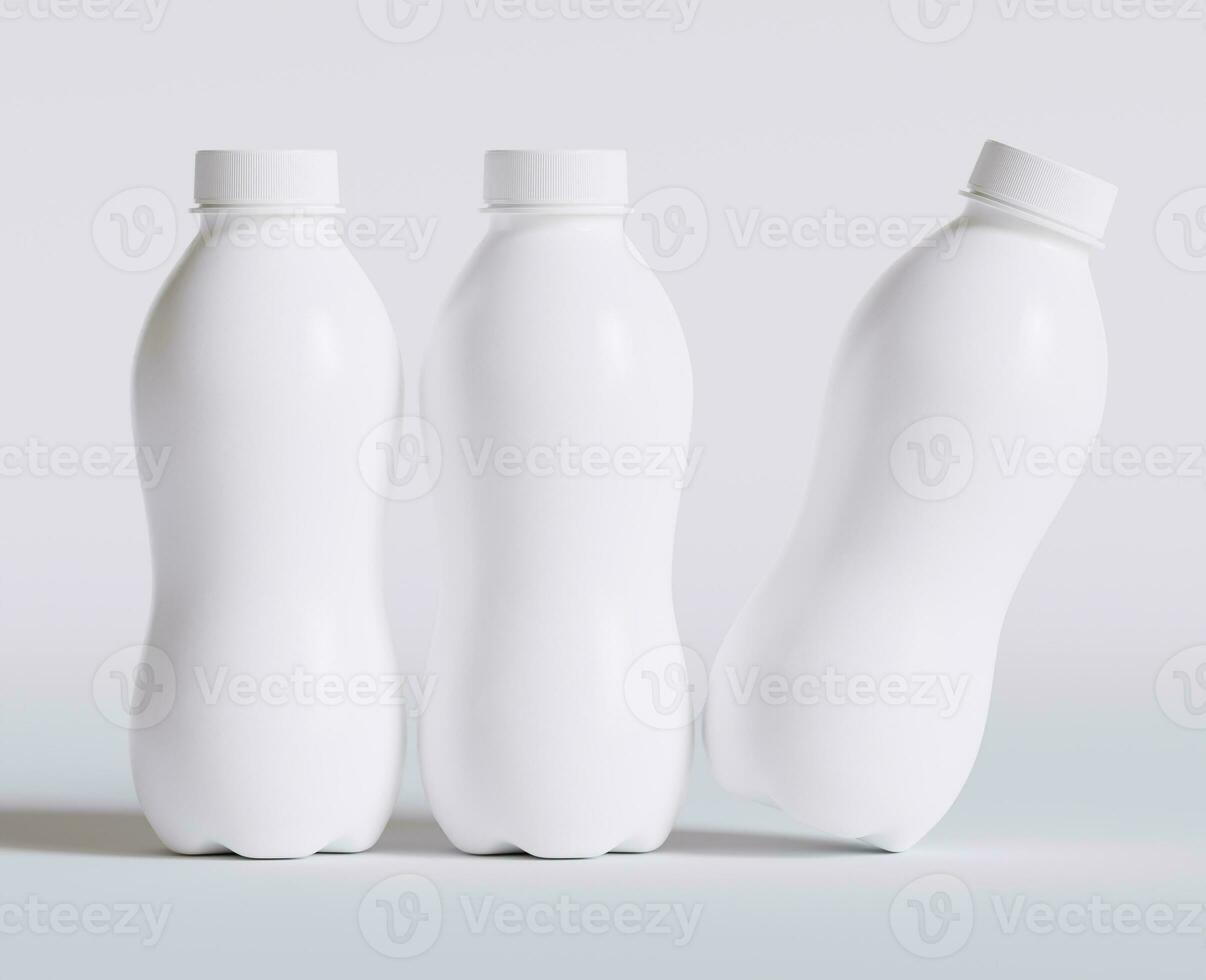 Milk Plastic Bottle White Color and realistic texture rendering 3D photo