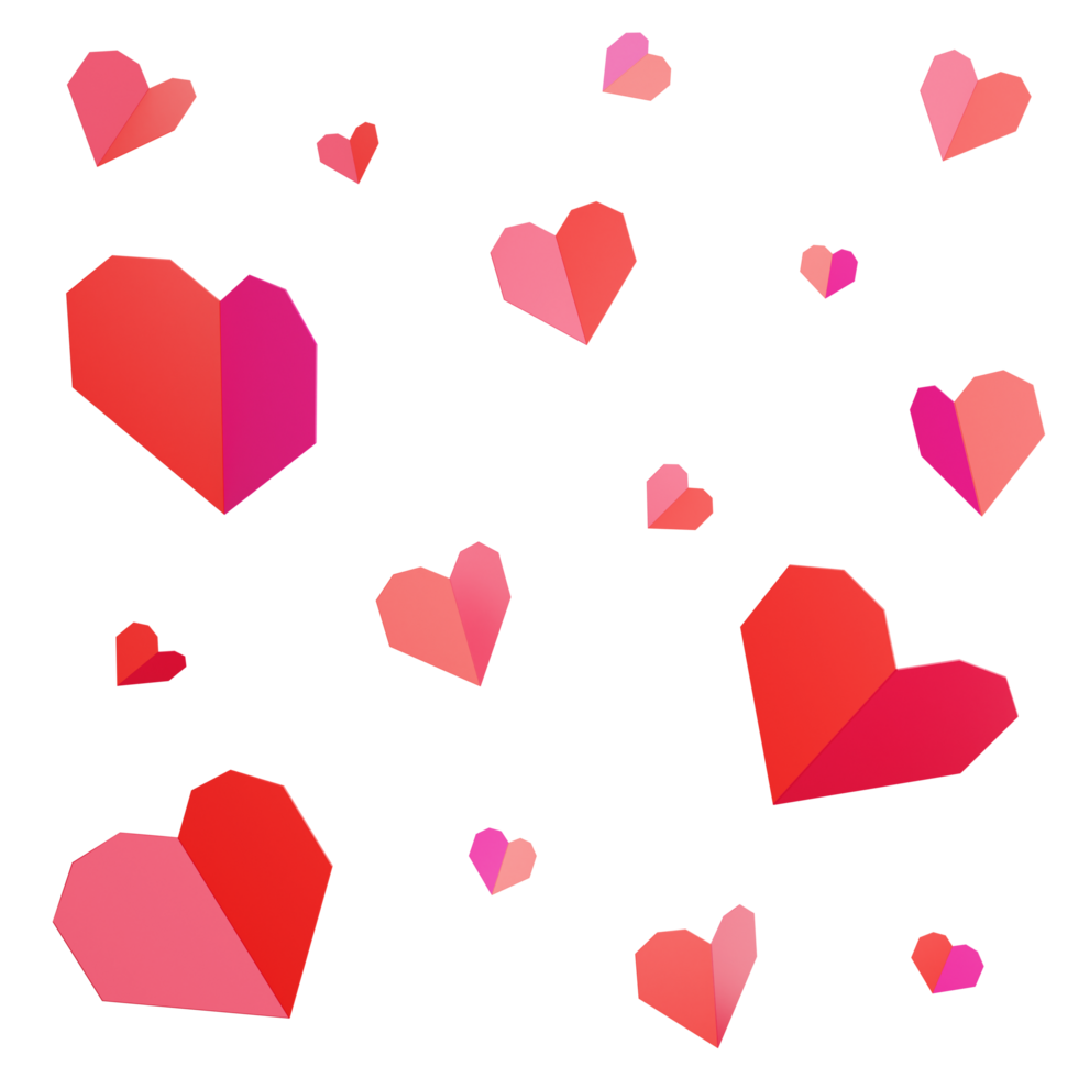 Heart paper wallpaper clipart flat design icon isolated on transparent background, 3D render Valentine concept png