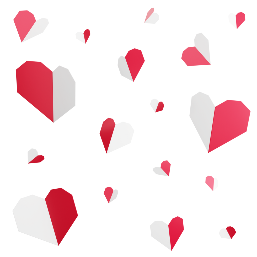 Heart paper wallpaper clipart flat design icon isolated on transparent background, 3D render Valentine concept png