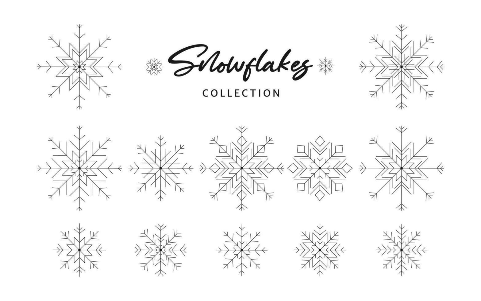un colección de copos de nieve, cada único en diseño, representando el belleza de invierno y el fiesta estación. el negro y blanco elegante diseño. no ai generado. vector