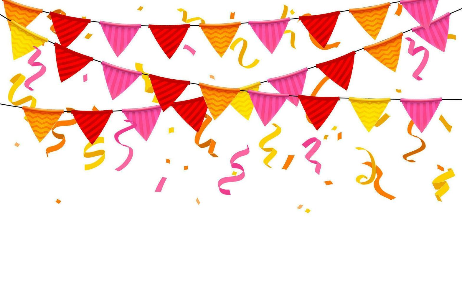 Vibrant isolated confetti, flags, ribbons, creating atmosphere for a happy birthday. Design perfect for birthday parties, anniversaries, or any joyful event. Not AI generated. vector