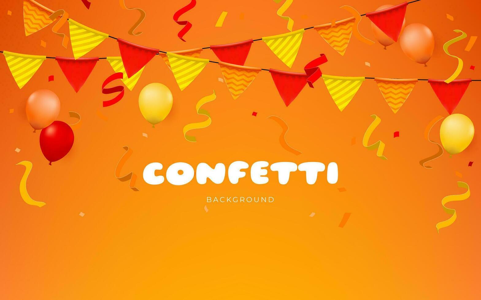 An orange banner with confetti, flags, and balloons, creating atmosphere for a happy birthday. Design perfect for birthday parties, anniversaries, or any joyful event. Not AI generated. vector