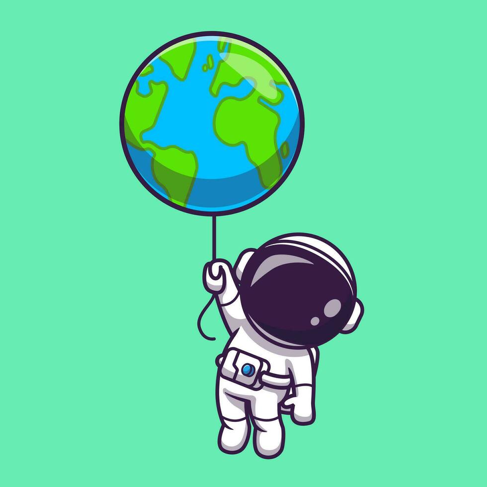 Cute Astronaut Floating With Earth Balloon Cartoon Vector  Icon Illustration. Science Technology Icon Concept Isolated  Premium Vector. Flat Cartoon Style