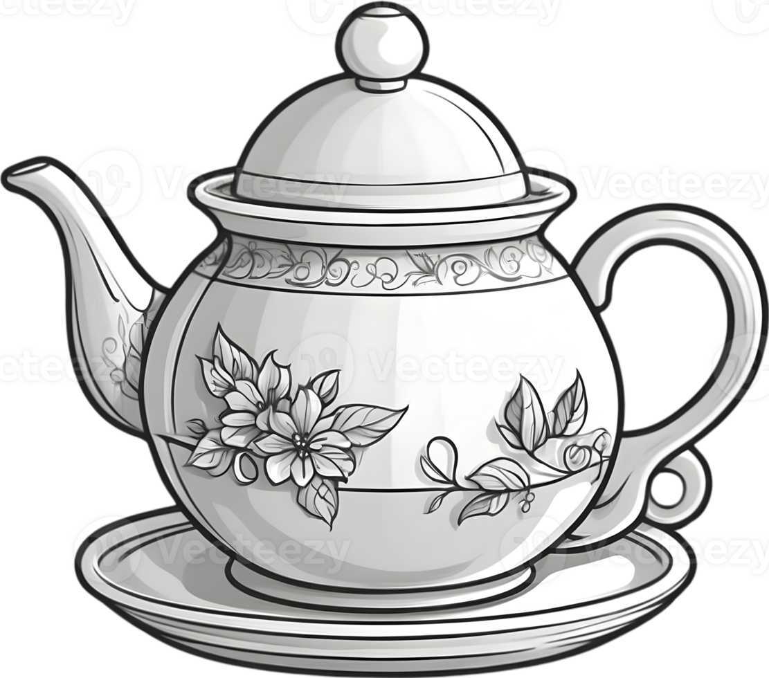 AI generated a tea pot with flowers on the saucer clipart ai generative png