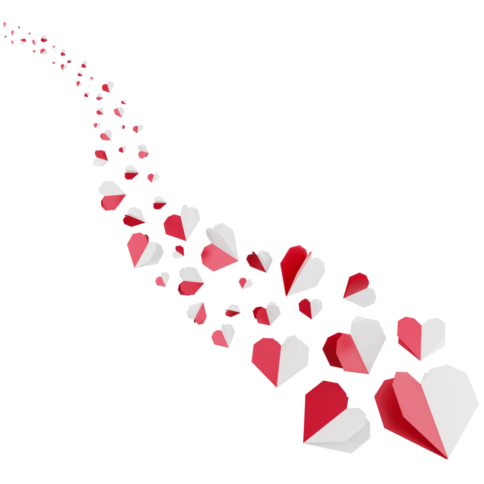 Heart paper flowing on the way clipart flat design icon isolated on transparent background, 3D render Valentine concept png