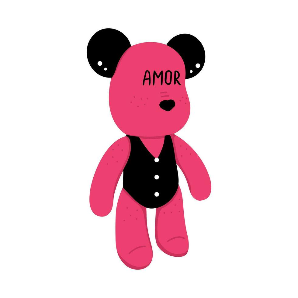 pink bear, glamorous bear with the inscription Amor. Illustration for printing, backgrounds and packaging. Image can be used for greeting cards, posters, stickers. Isolated on white background. vector