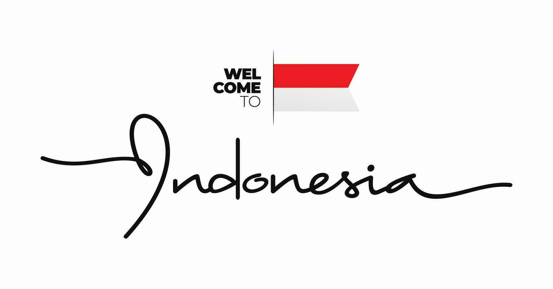 Welcome to Indonesia modern calligraphic text. handwritten with flag isolated on white background. Hand drawn lettering style, script, line, signature, calligraphy, monoline. Vector Illustration