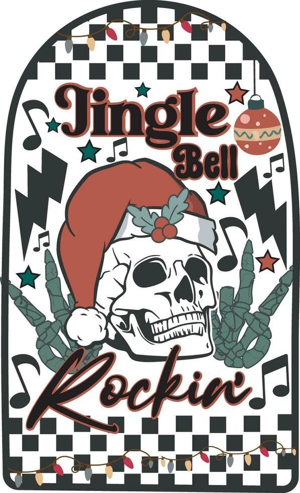 Jingle Bell Christmas skeleton T shirt Design vector