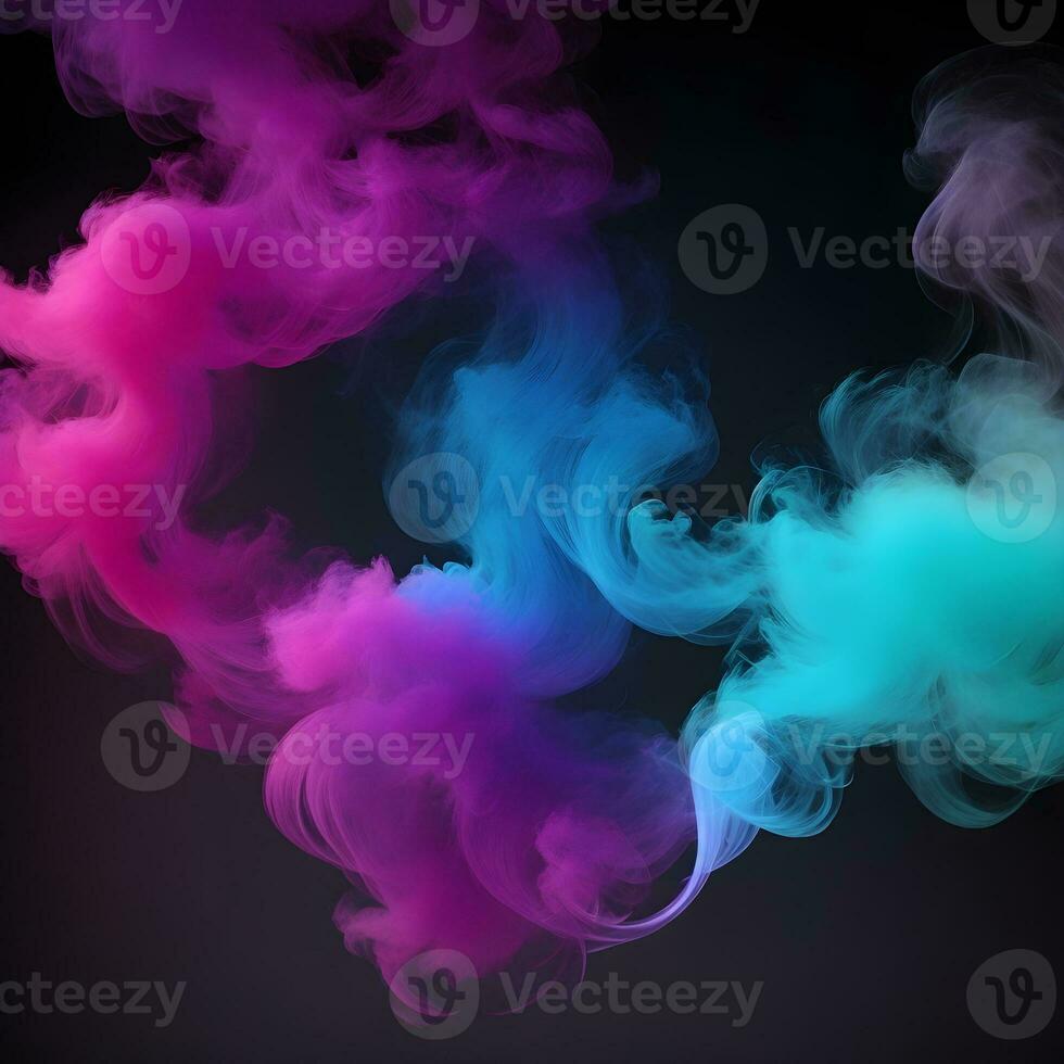 AI generated Color paint smoke splashes. Flows of magic dust with glitter particles and sparkles. Vector realistic set of flowing color clouds of fog or steam photo