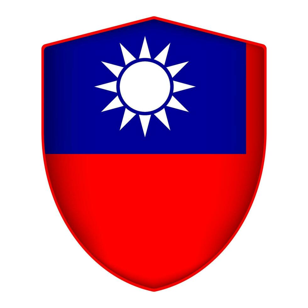 Taiwan flag in shield shape. Vector illustration.