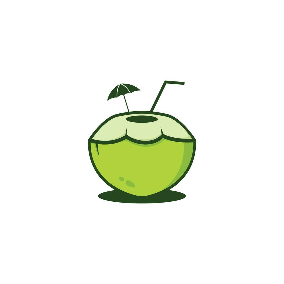Natural Young Coconut Flat Design Logo Template. vector