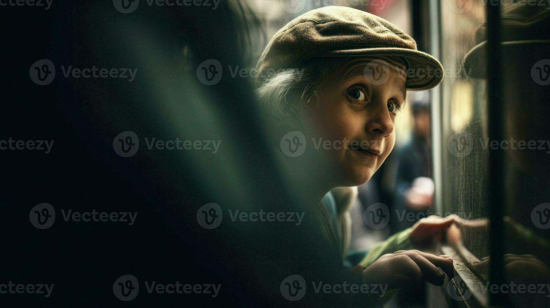 Elderly woman using public transportation. Generative AI photo