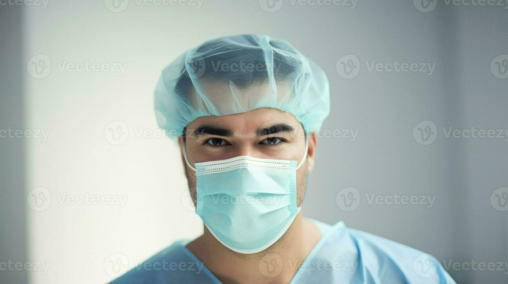 Doctor wearing a protective mask prepares for surgery. Generative AI photo