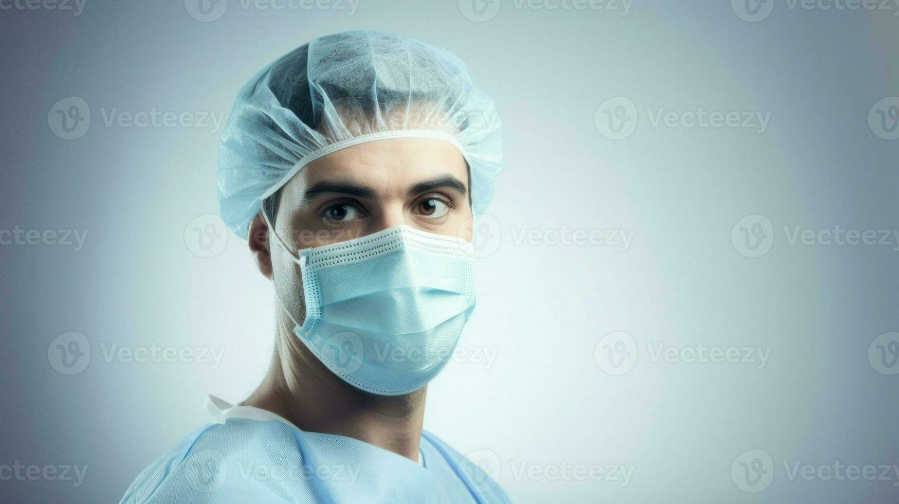 Doctor wearing a protective mask prepares for surgery. Generative AI photo